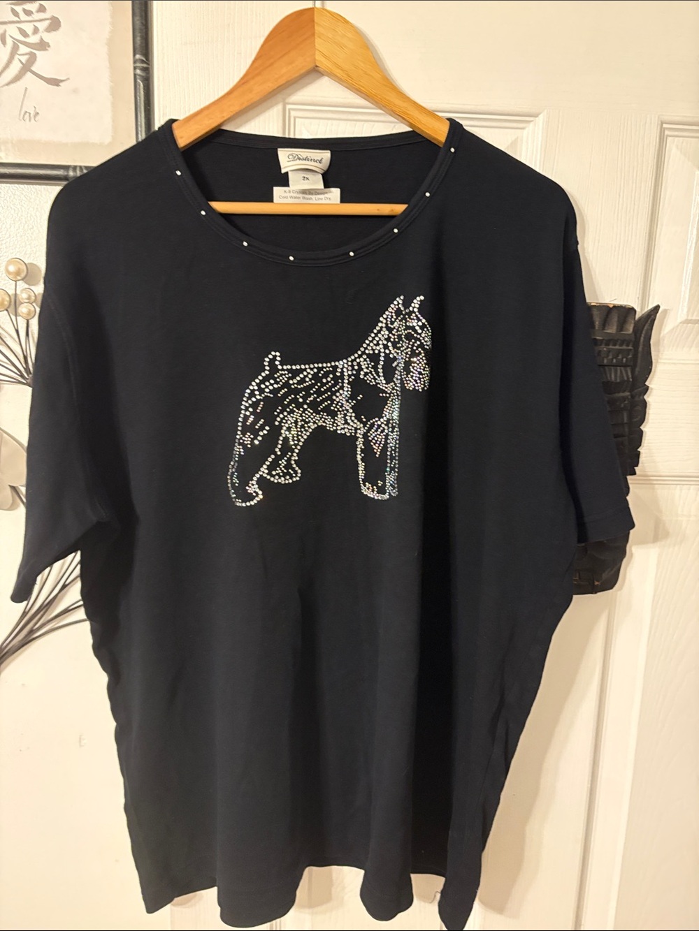 Black Rhinestone Dog Tee - Women's Short Sleeve